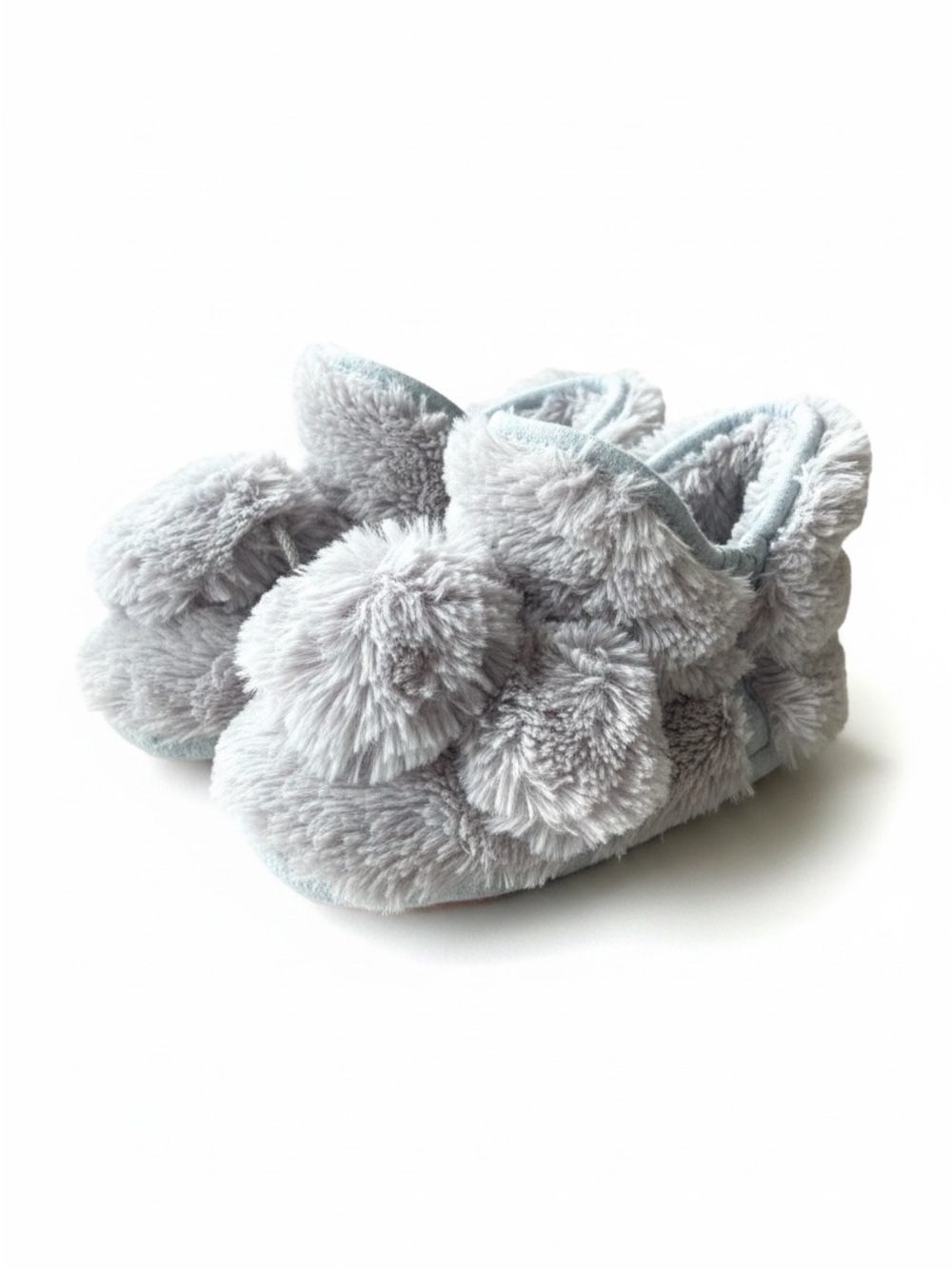 Joe Fresh Plush Pom-Pom Baby Slippers - Light Gray